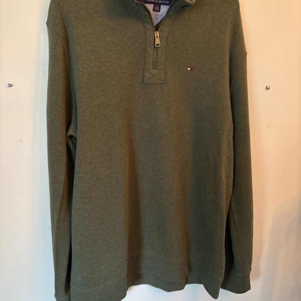 Tommy Hilfiger Men's Olive Green Quarter-Zip Sweatshirt